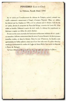 Fougères (Loir-et-Cher) — Het Kasteel (Westzijde) — 1ère Série (1894) — Achterkant