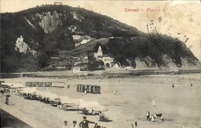 Bilhete postal antigo Zarauz Playa