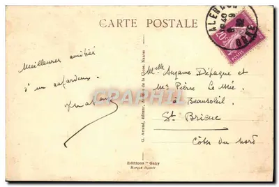 Château de Chauvigny — Vue du château reflété dans un étang avec un canot — Éditeur Gaby, n° 64 — Verso