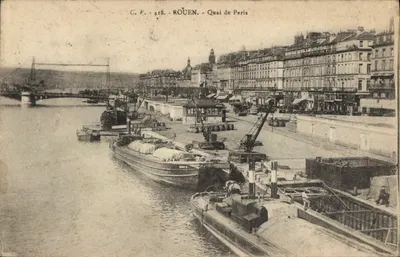 Rouen - Quai de Paris — vue du port avec bateaux et quai — C.V. 418
