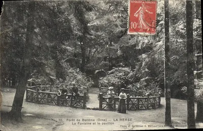 Bilhete postal antigo Floresta de Belleme La Herse La Fontaine e o Pavilhão