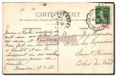 Barenton (Manche) — A Torre Achard — J. Sorel, editor, Rennes — Verso