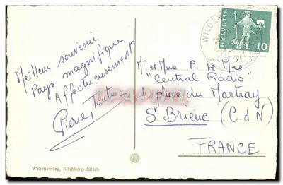Lauterbrunnen — widok doliny z wodospadem — Wehrli Verlag, n° 25215 — Rewers