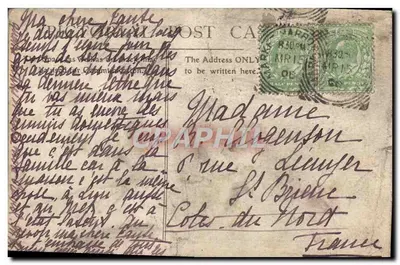Bilhete postal antigo The Square Market Harborough — Verso