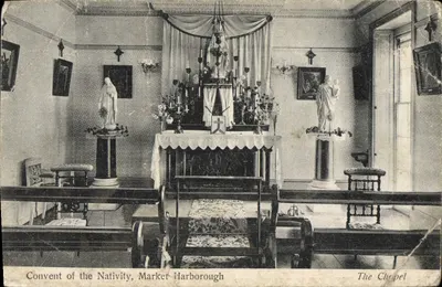 Bilhete postal antigo Convento da Natividade, Market Harborough, A Capela