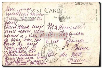 Bilhete postal antigo Convento da Natividade, Market Harborough, A Capela — Verso