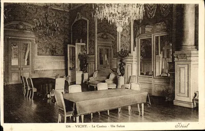 Bilhete postal antigo Vichy O Casino Um Salão