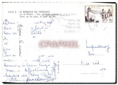 Zbiornik Genissiat — Ogólny widok z lotu — Wydawca: Les Bains de la Montée d'Évian — Rewers