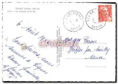 Bilhete postal moderno Tignes Le Barrage e o Lago — Verso