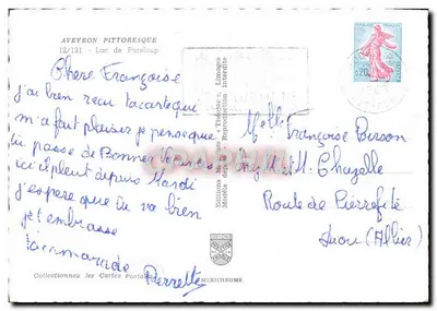 Bilhete postal moderno Aveyron Pittoresque Lago de Pareloup — Verso