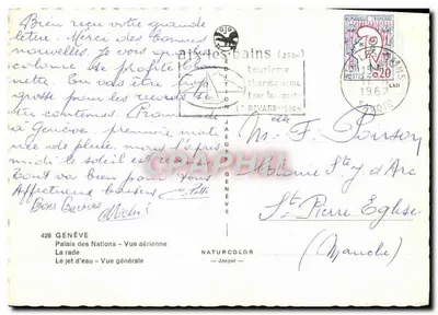 Ginevra — vista aerea, getto d'acqua, lago e montagne — edizione Jaeger — Verso