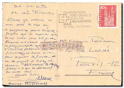 Iglesia de la Catedral de Lausana — Exposición Nacional Suiza 1964 — editor Lausana — Reverso