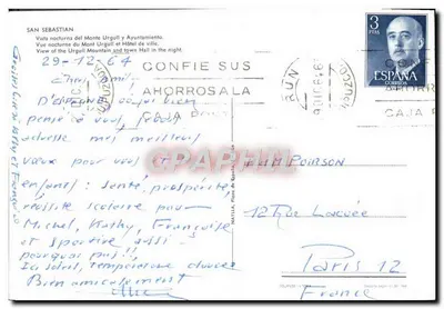San Sebastián — Nachtgezicht op de Mont Urgull en het stadhuis — Caja de Correos — Achterkant