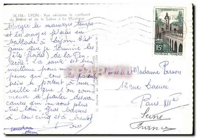 Vista aérea do confluente do Rio Rhône e da Saône em La Mulatière — Editor: Montée du Chevillard, Lyon, n° 36.156 — Verso