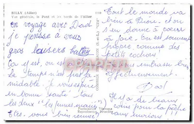 BILLY (Allier) — Vista geral, o Ponte e as margens do Allier — Combiér Impressor (S.-e-L.) — Verso