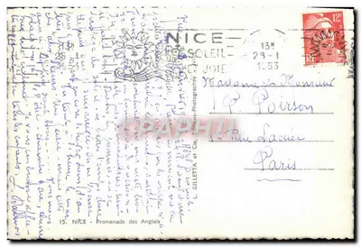 NICE - Promenade des Anglais — widok morza i statku — L. GILLETTE et Cie — Rewers