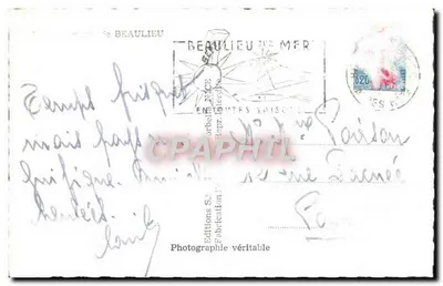 Beaulieu-sur-Mer — vista panorâmica — Souvenir de Beaulieu, Éditions S.A. Beaulieu sur Mer — Verso