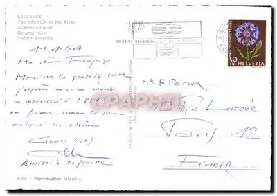 Lausanne — Ogólny widok i Alpy — Wydawcy BOVEY & CIE, Genewa, nr 8283 — Rewers