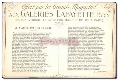 Le Meunier, son fils et l'âne — scène de pont — éditeur GALERIES LAFAYETTE — Verso