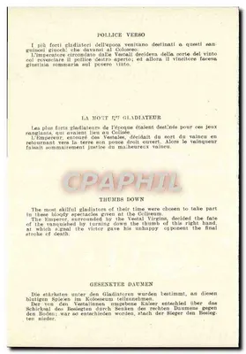Stara pocztówka Roma Pollice Verso Gladiator — Rewers