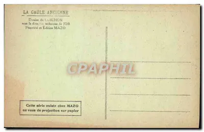 A Gália Antiga — Os Gálatas em Roma em 390 — desenhos de Coichon, edição Mazo, n°8 — Verso