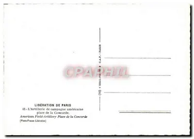 Artilharia de campanha americana — praça da Concórdia — Photo-Press-Libération — Verso