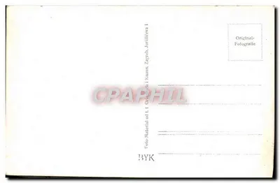 Trasteno — Vista de um pequeno templo com telhado de telhas e palmeiras — editor BYK, Zagreb — Verso