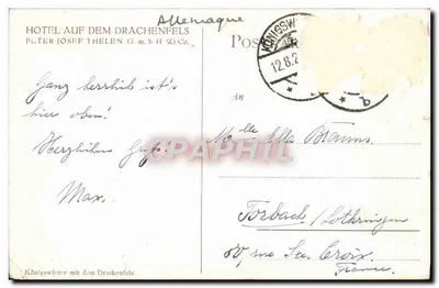 Königswinter mit dem Drachenfels — Hotel auf dem Drachenfels, PLTER JOSEF THELEN G.m.b.H. Co. — Alemanha — Verso