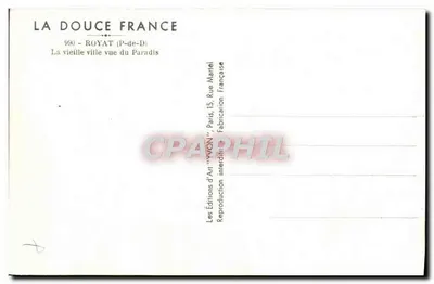 Royat (P-de-D) — A velha cidade vista do Paraíso — Edições d'Art 'YVON', Paris — Verso