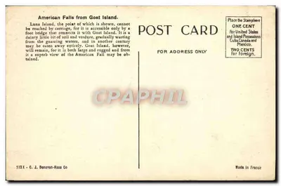 Amerykańskie Wodospady z Wyspy Koźla, Wodospady Niagara — C. J. Donovan-Haas Co, nr 273 X — Rewers