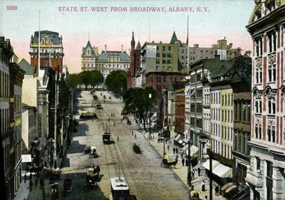 State St. West from Broadway, Albany, N.Y. — vista urbana — A. C. Bosseman & Co., n° 9939