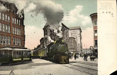 Trem passando pelas ruas de Syracuse, N.Y. — H. L. Woehler, Buffalo, N.Y. — n°711