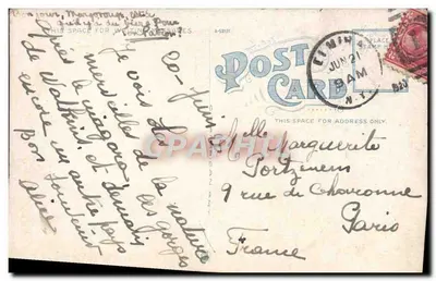 Entrada, Cachoeira, Watkins Glen, N.Y. — vista de cachoeira entre penhascos — editor não identificado — Verso