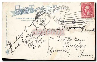 Portsmouth Terrace, Rochester, N.Y. — widok ulicy z domem i samochodem — wydawca Walker's Post Card Shop, nr 48 — Rewers