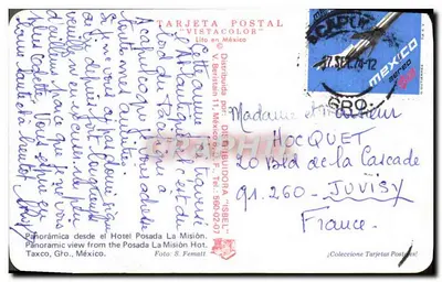Taxco, Guerrero — widok panoramiczny z Hotel Posada La Misión — wydawca DISTRIBUIDORA "VISTACOLOR" — Rewers
