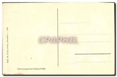Praha. Staroměstská radnice — widok z placu z wieżą zegarową — Heliorotogravura A. Haase, Praha, n° 118 — Rewers