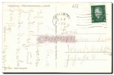 Heidelberg — Stara mostowa na Neckarze i zamek — Kunstverlag Edm. von Wanda, Nr. 7361 — Rewers