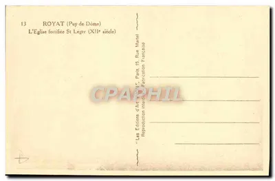 Royat (Puy-de-Dôme) — Zamek kościoła św. Legera (XI wiek) — Wydawnictwo Sztuki 'L'Art', Paryż — Rewers