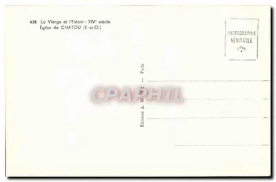 Dziewica z Dzieciątkiem — XIV wiek — Katedra w Chatou (S.-et-O.) — Wydawnictwo A. Néver, Paryż — Rewers