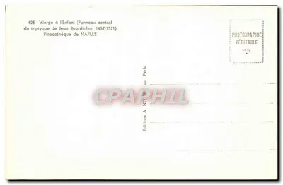 Dziewica z Dzieciątkiem — Środkowy panel tryptyku Jana Bourdichona (1457-1521) — Éditions A. NOËR, Paryż — Rewers