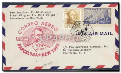 Pierwszy lot lotniczy Pan American World Airways — Barcelonę do Nowego Jorku — Correos Españoles