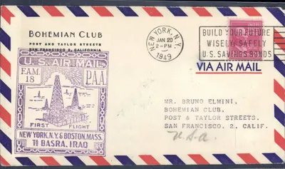 Erster Flug New York - Boston - Bagdad — Bohemian Club, San Francisco — PAA