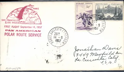 Primeiro voo transpolar Paris-San Francisco via Los Angeles — 14 de setembro de 1957 — Pan American — editor Pan American