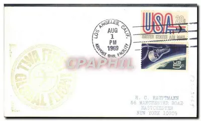 Primeiro voo espacial americano — Los Angeles, Califórnia — Bilhete postal aéreo dos Estados Unidos