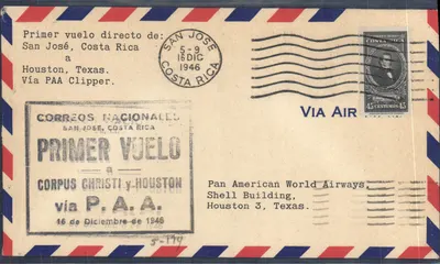 Primeiro voo direto San José - Houston — Correos Nacionales, Costa Rica, n° de série 5-179