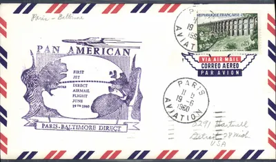 Paris - Baltimore — primeiro voo direto de jato Pan American — 19 junho 1960 — editor Pan American