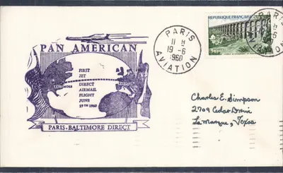 Paris-Baltimore — primeiro voo direto de jato Pan American — 1960 — editor não visível