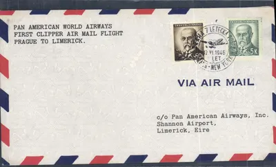 Primeiro voo aéreo Pan American World Airways — Prague a Limerick — editor desconhecido, número de série não visível