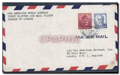 Primeiro voo aéreo Pan American World Airways — Praga a Londres — 17. VI. 1946 — via Praga