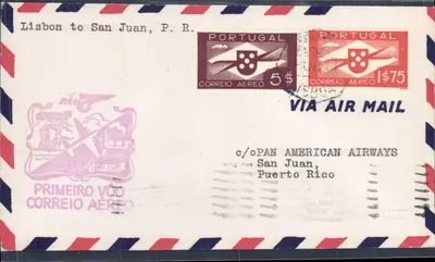 Lisbona para San Juan, P. R. — Primeiro voo aéreo Portugal — editor Pan American Airways